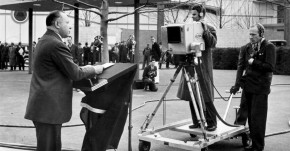 David Sarnoff presents the first televised news broadcast at the 1939 New York World’s Fair.