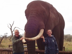 John Pollock and Kelsey Zinck at Hluhluwe with Rambo whose herd was killed 0813