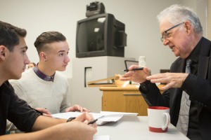 small group talking in class