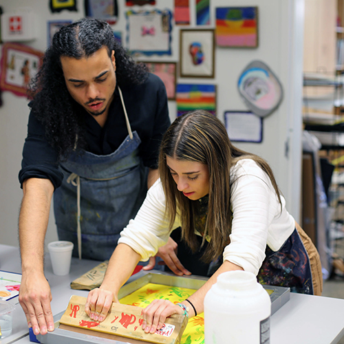 Students working on art