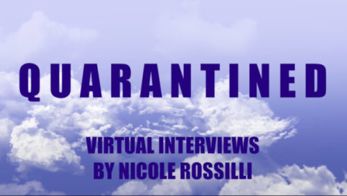 sky background with text: quarantined - virtual interviews by Nicole Rossilli